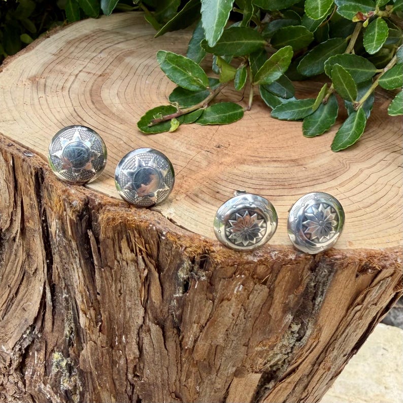 11mm Sterling Silver Stud Earrings • Sunflower • Star •Concho Posts image 1