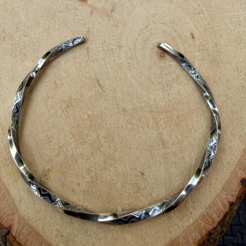 Sterling Silver Zig‑Zag Twist Cuff Bracelet • Oxidized Stacking Jewelry image 5
