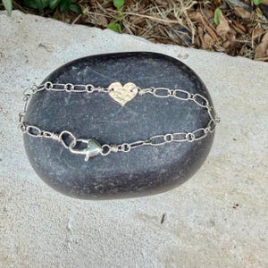 Mixed‑Metal Heart Bracelet • 14k Gold‑Filled Heart • Sterling Silver Chain • Dainty Jewelry image 4