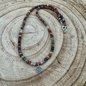 Sterling Silver Picasso Jasper Lotus Pendant Necklace | Artisan Gemstone Jewelry image 5