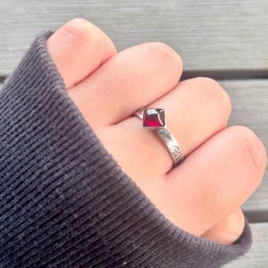 Handcrafted Sterling Silver Garnet Ring • Unique Embossed Band Design image 6