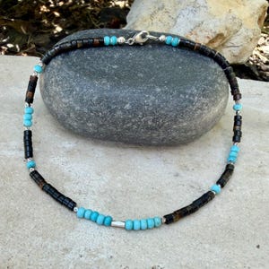 Blue Tiger’s Eye Turquoise Anklet • Sterling Silver Hawk’s Eye Ankle Bracelet image 1