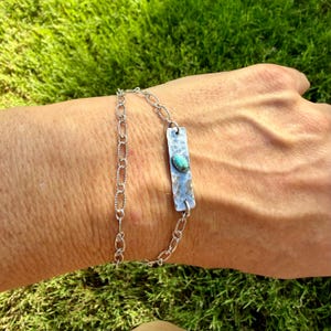 Sterling Silver Turquoise Double Strand Bar Chain Bracelet • Minimal Western Style • Number 8 Turquoise image 3