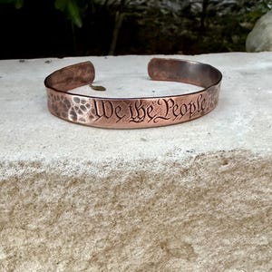 We The People Bracelet• Hand‑Forged Hammered Raw Copper Cuff image 1