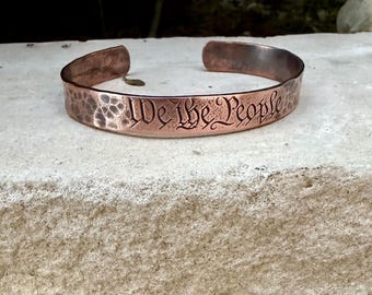 We The People Copper Cuff • Hand‑Forged Hammered Raw Copper Bracelet
