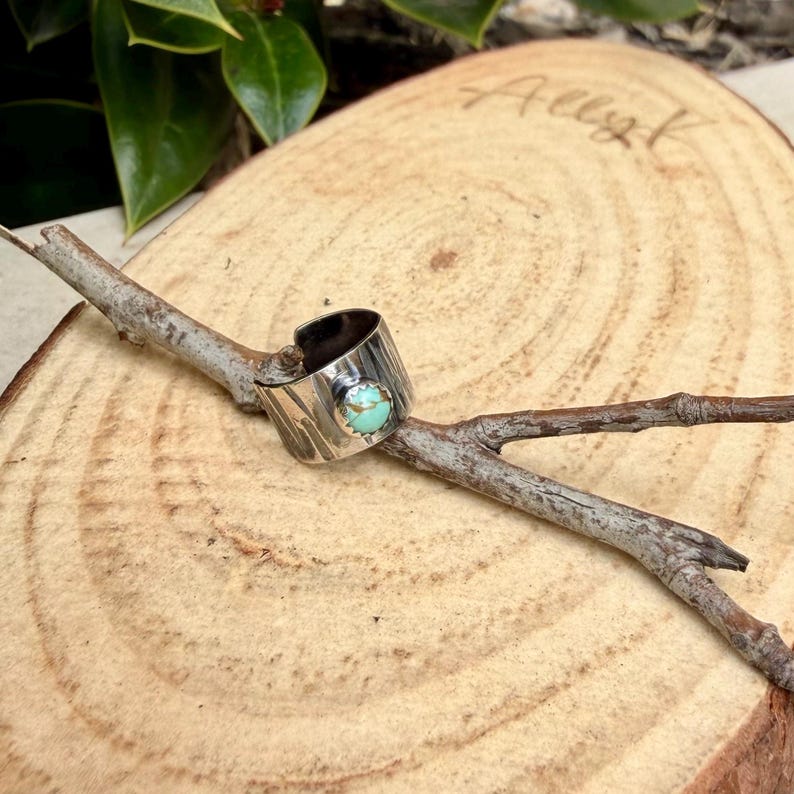 4mm Number 8 Genuine Turquoise Ear Cuff • Sterling Silver Wide Conch Band No‑Piercing image 4