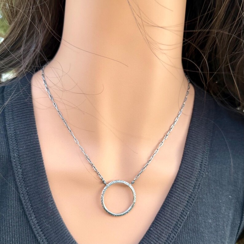 Sterling Silver Circle Necklace • Oxidized Silver Pendant • Everyday Minimalist image 6