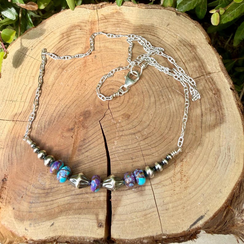 Spotted Purple Mohave Turquoise Necklace • Desert Pearls • Sterling Silver Southwest Jewelry image 2