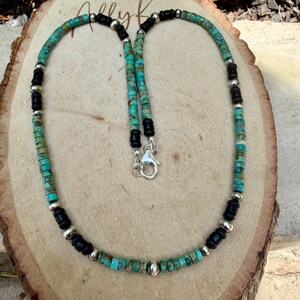 Gargantilla de perlas del desierto de turquesa y ónix • Collar de plata de ley estilo suroeste imagen 5