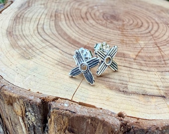 Sterling Silver Zia Sun Symbol Studs • Western Minimal Earrings • Everyday Posts