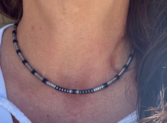 Hematite and Black Onyx gemstone necklace / sterling silver gemstone beaded necklace