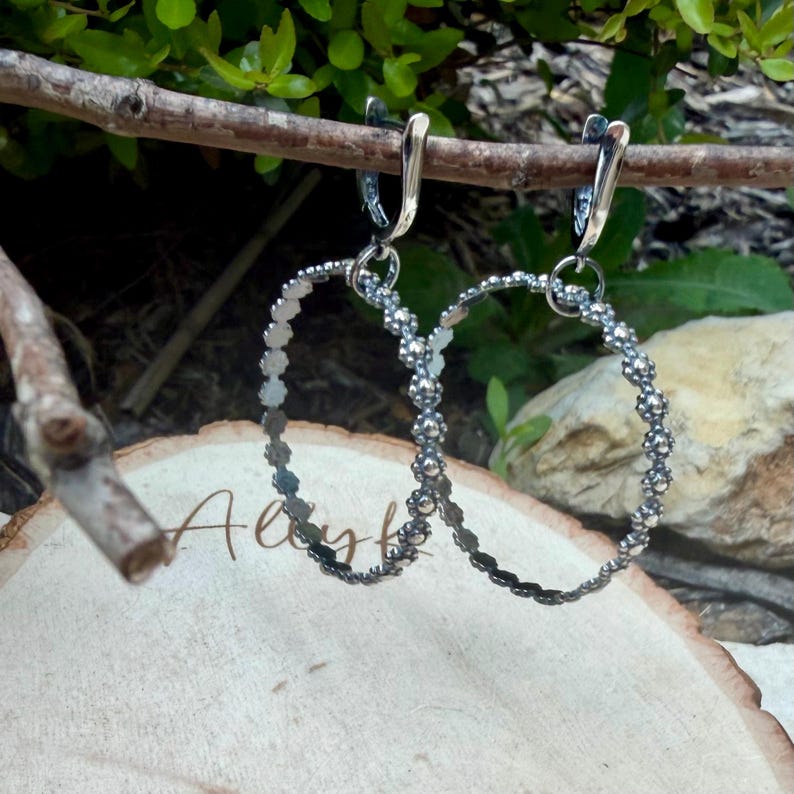 Sterling Silver Lever‑Back Hoop Earrings • Bali Berry Floral Patterned Wire • Handmade Hoops image 4