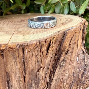Sterling Silver Daisy Band Ring | Wide Band Elegance image 2