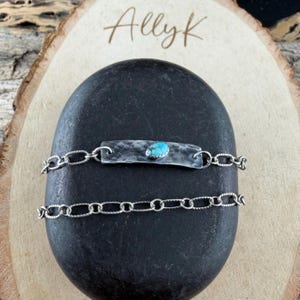 Sterling Silver Turquoise Double Strand Bar Chain Bracelet • Minimal Western Style • Number 8 Turquoise image 2