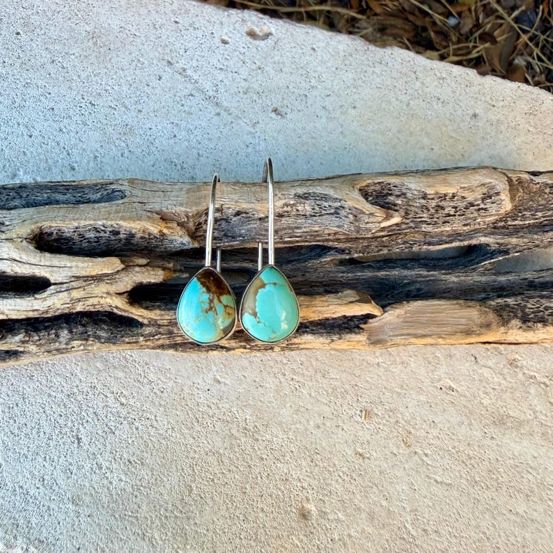 Pu&ograve; includere: Un paio di orecchini a forma di goccia con pietre di turchese levigate caratterizzate da venature color marrone. Ogni pietra &egrave; incastonata in una semplice montatura in metallo color argento con un sottile gancio ricurvo per l'aggancio.