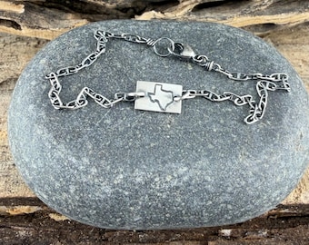 Tobillera de plata de ley de Texas • Dije estatal grabado a mano • Joyería delicada del suroeste