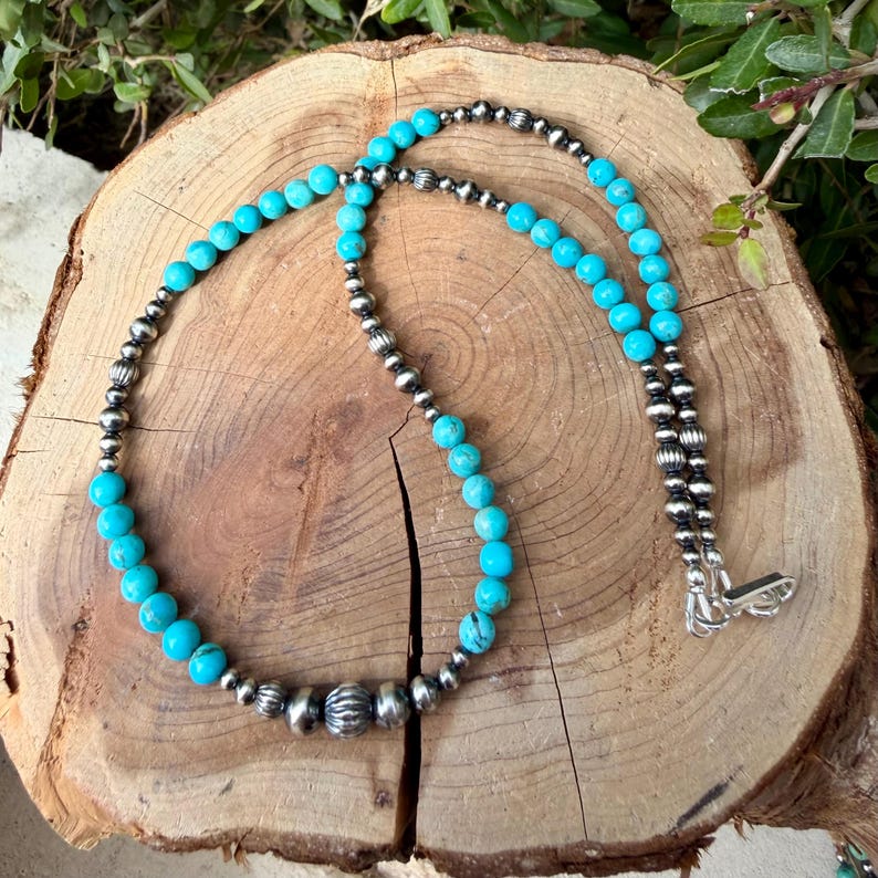 Gargantilla Kingman de turquesa • Perlas del desierto • Plata de ley • Estilo perla navajo imagen 3