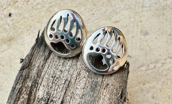 Bear paw sterling silver post earrings