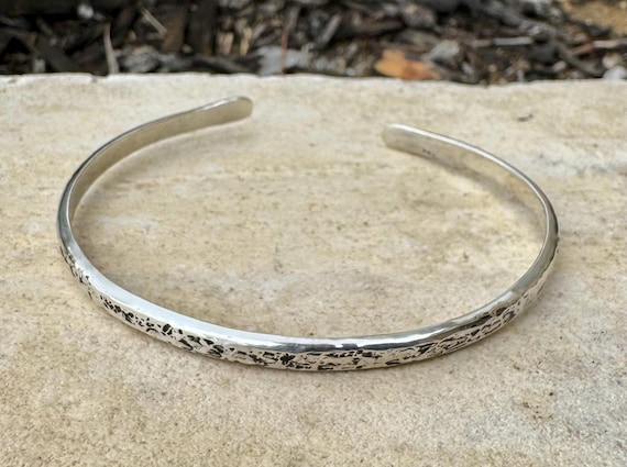 Hammered and textured sterling silver cuff bracelet