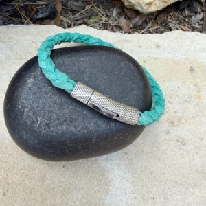 5 mm Geflochtenes Wildlederarmband • Bajonettverschluss • Lederschmuck Turquoise w Silver