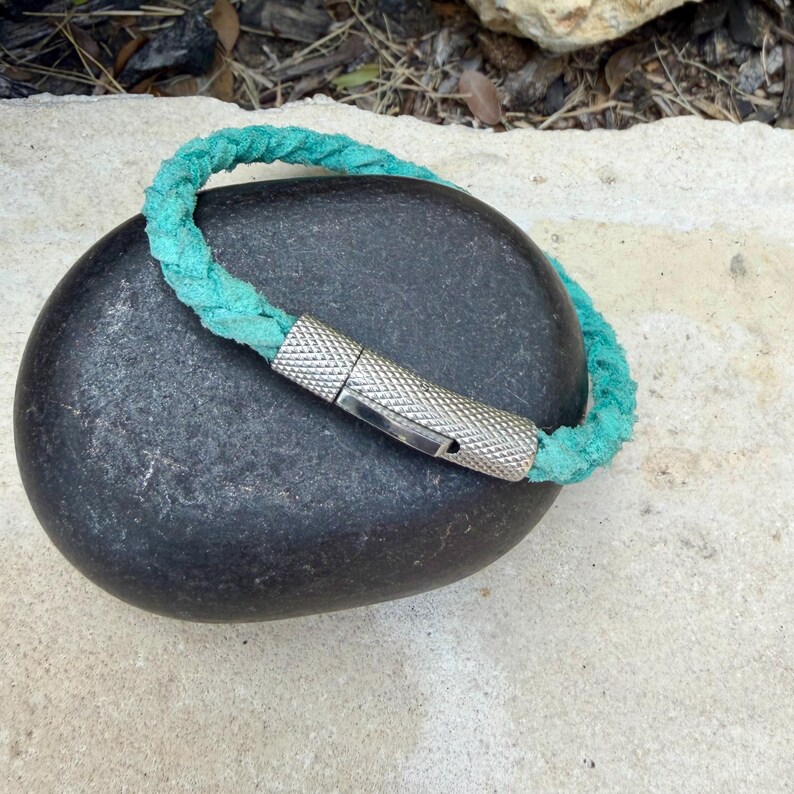 5 mm Geflochtenes Wildlederarmband • Bajonettverschluss • Lederschmuck Turquoise w Silver
