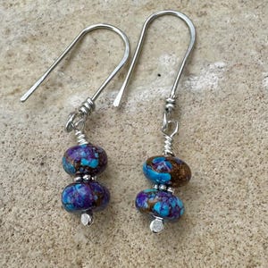Handcrafted Turquoise Dangle Earrings with Exotic Spotted Mohave Purple Stones - Trendy Jewelry