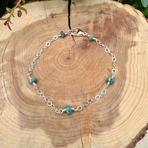 Turquoise Sterling Silver Chain Bracelet • Hand‑Wrapped Gemstone Jewelry