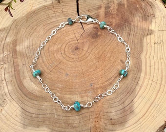 Turquoise Sterling Silver Chain Bracelet • Hand‑Wrapped Gemstone Jewelry