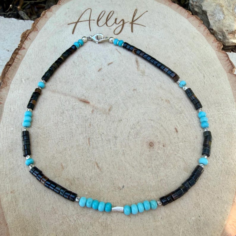 Blue Tiger’s Eye Turquoise Anklet • Sterling Silver Hawk’s Eye Ankle Bracelet image 5