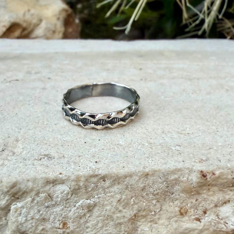Sterling Silver Ridged Band • Rustic Textured Pattern Ring image 5