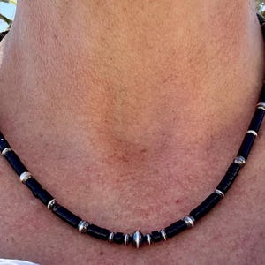 Authentic Navajo Pearl Black Onyx Necklace - Sterling Silver Gemstone Necklace