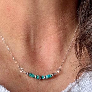 Türkis und Navajo Pearl Bar Halskette - Sterling Silber Anhänger