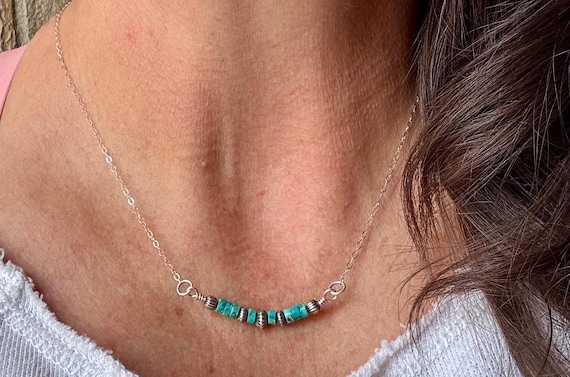 Navajo Pearl and Turquoise Bar Necklace, Sterling Silver Chain, Authentic Navajo Pearls and Turquoise, Turquoise Jewelry Gift