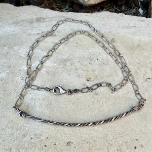 Sterling Silver Bar Necklace • Hand‑Forged Twisted Bar • Rustic Chain image 4