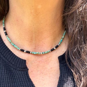 Gargantilla de perlas del desierto de turquesa y ónix • Collar de plata de ley estilo suroeste imagen 1