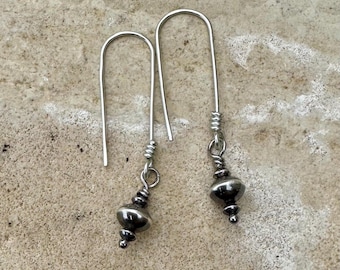 Sterling Silver Desert Pearl Earrings • Dainty Oxidized Saucer Pearls • Lightweight Drops