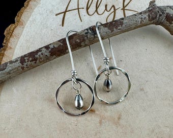 Pendientes colgantes de perlas del desierto en forma de lágrima, pendientes colgantes circulares de plata de ley.