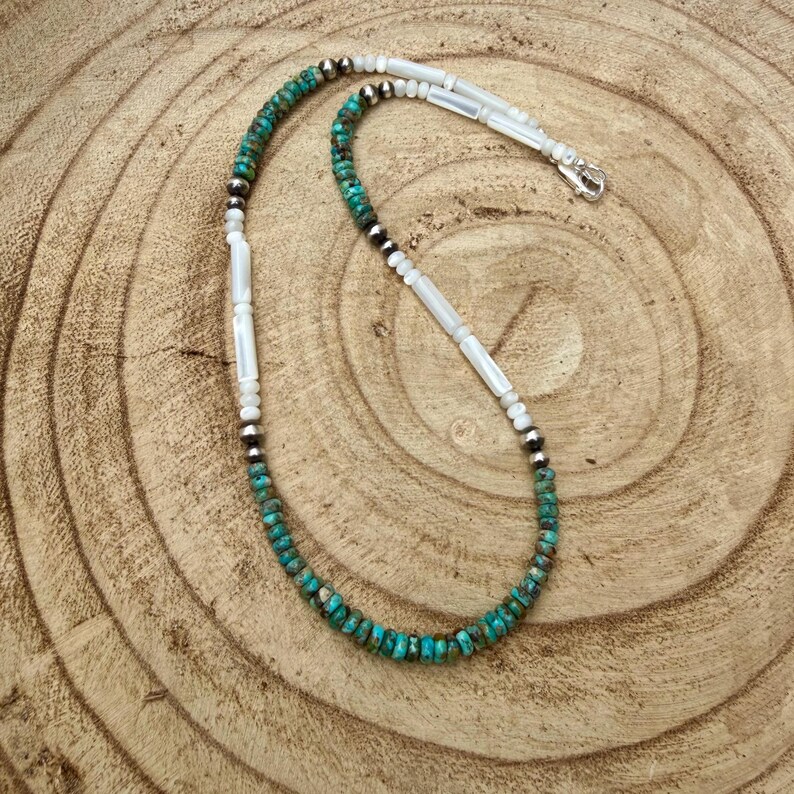 Mother of Pearl, Kingman Turquoise & Desert Pearl Choker • Sterling Silver • Southwestern Jewelry image 5