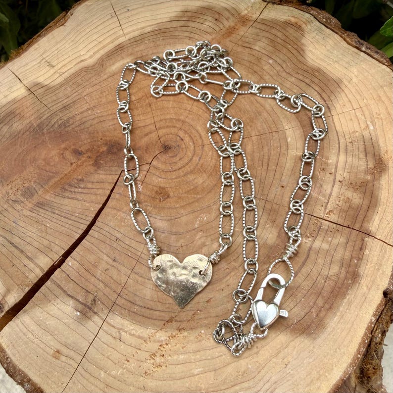 Mixed‑Metal Heart Necklace • 14kt Gold‑Filled Heart • Sterling Mariner Chain • Dainty Minimalist Choker image 10