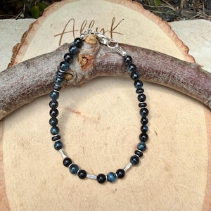 Blue Tiger’s Eye Onyx Bracelet • Hawk’s Eye • Sterling Silver Jewelry image 2