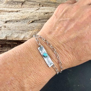 Sterling Silver Turquoise Double Strand Bar Chain Bracelet • Minimal Western Style • Number 8 Turquoise image 10