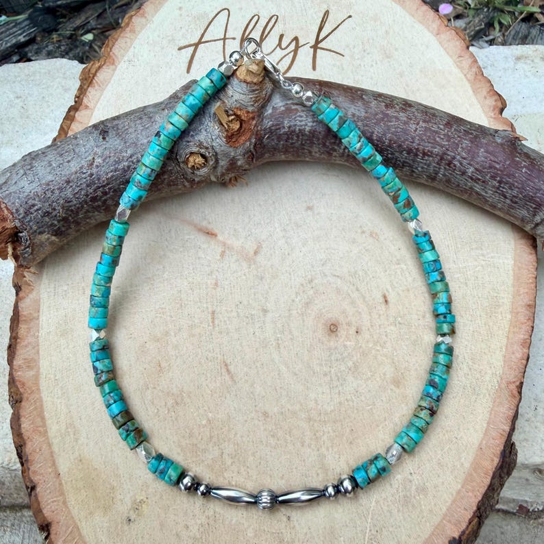 Sterling Silver Desert Pearl Anklet • Turquoise Heishi • Southwest Jewelry immagine 7