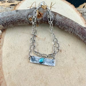 Sterling Silver Turquoise Double Strand Bar Chain Bracelet • Minimal Western Style • Number 8 Turquoise image 6