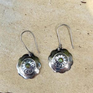 Sterling Sunflower Concho Earrings • Kingman Turquoise • 20mm Dangle image 3