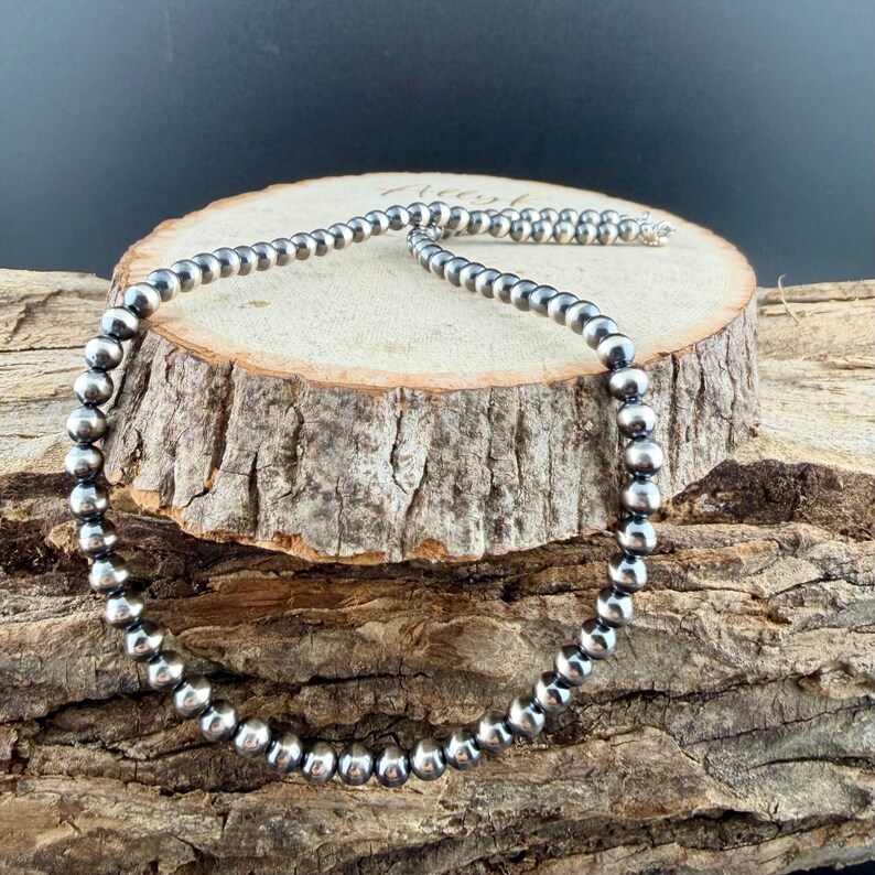 5mm Sterling Silver Desert Pearl Choker Necklace • Classic Southwestern Elegance immagine 3