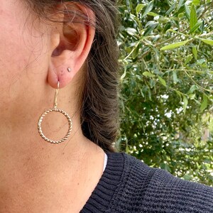 Gold Filled Hoop Drop Earrings • 14k GF Twist Wire • Hypoallergenic Dangles image 10
