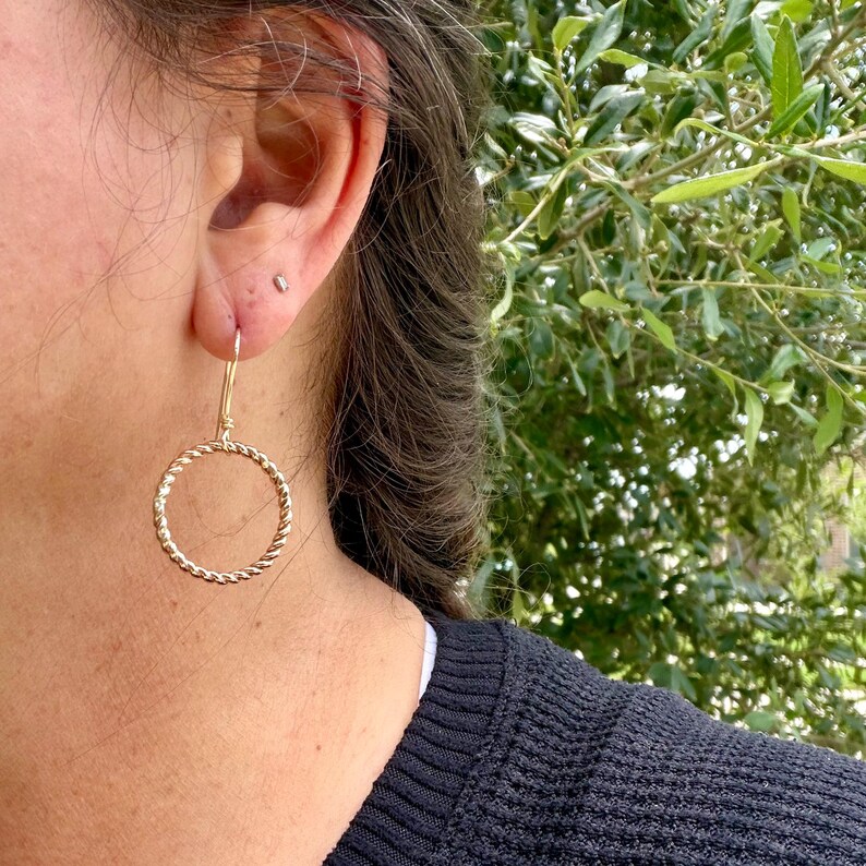 Gold Filled Hoop Drop Earrings • 14k GF Twist Wire • Hypoallergenic Dangles image 10