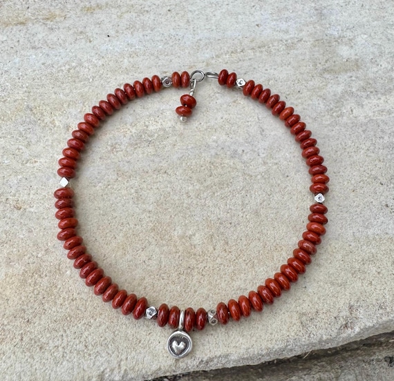 Red Jasper Bracelet, Carbon Steel Memory Wire Bracelet, Sterling Silver Spacers, Gemstone Charm Bracelet, Jewelry Gift
