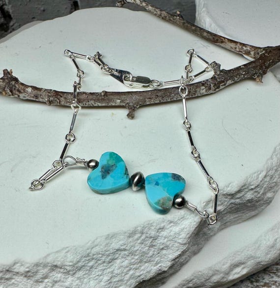 Turquoise Heart and Navajo Pearl Ankle Bracelet, Boho Anklet Accessory, Summer Jewelry, Southwest Jewelry, Turquoise Ankle Bracelet