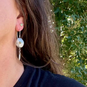 Boucles d'oreilles concho Kingman turquoise • Pendentif plume en argent sterling • Style sud-ouest image 5
